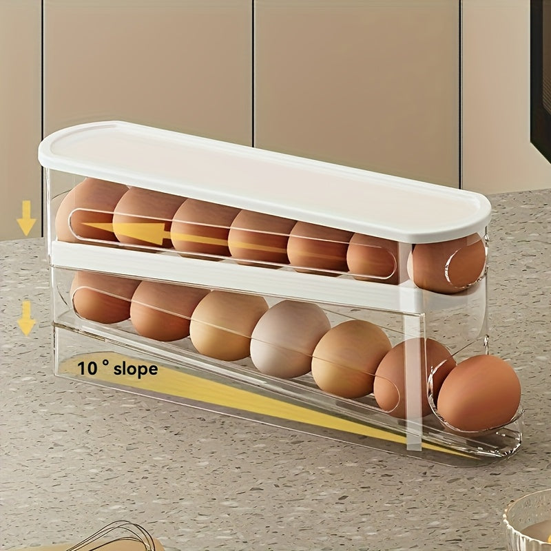 Adjustable Rolling Egg Holder for Refrigerator Door, Stackable, Durable Plastic, Fits 18 Eggs, with No Battery Required, for Kitchen Organization Accessory