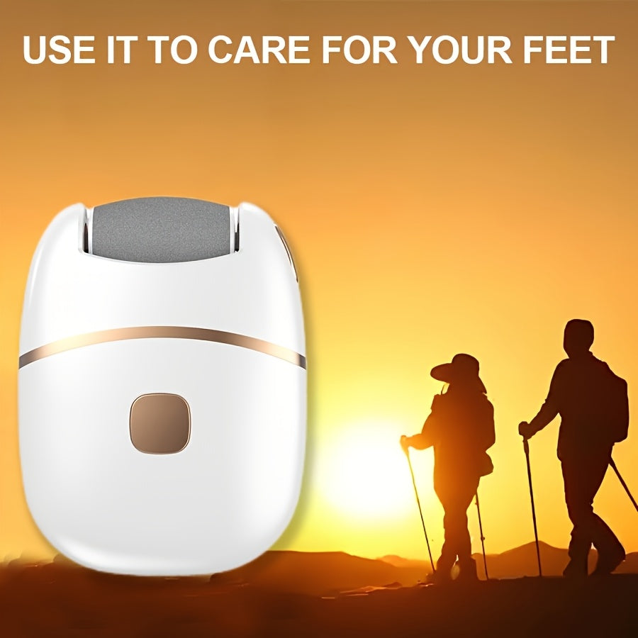 Rechargeable Electric Foot Exfoliator with 6 Replaceable Heads, for Dead Skin Removal and Polishing, USB Powered, a Smooth Two-color Design (White and Golden), Ergonomic Handle for Comfortable Use