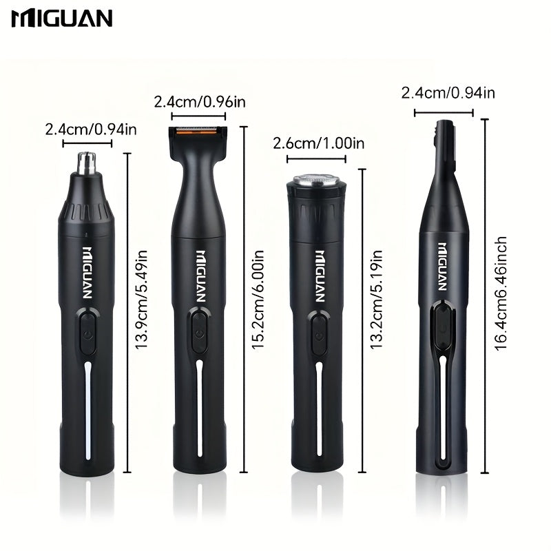 4-in-1 Professional Hair Clipper Kit USB Rechargeable Nose Ear Hair Trimmer, Beard Eyebrow Razor, Men's Grooming Tool, Black, 500mAh Battery, Personal Care Essential |Sleek Black Design Durable Construction, Haircut Must-Have