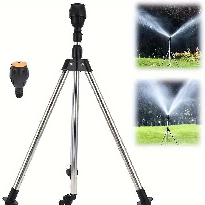 Manual Push-Along Metal Garden Sprinkler with 360° Rotating Tripod Stand, Adjustable Height & Multiple Nozzles for Large Coverage - Durable Lawn & Yard Watering Tool, Sprinklers for Garden, Userfriendly Design, Sturdy Constr