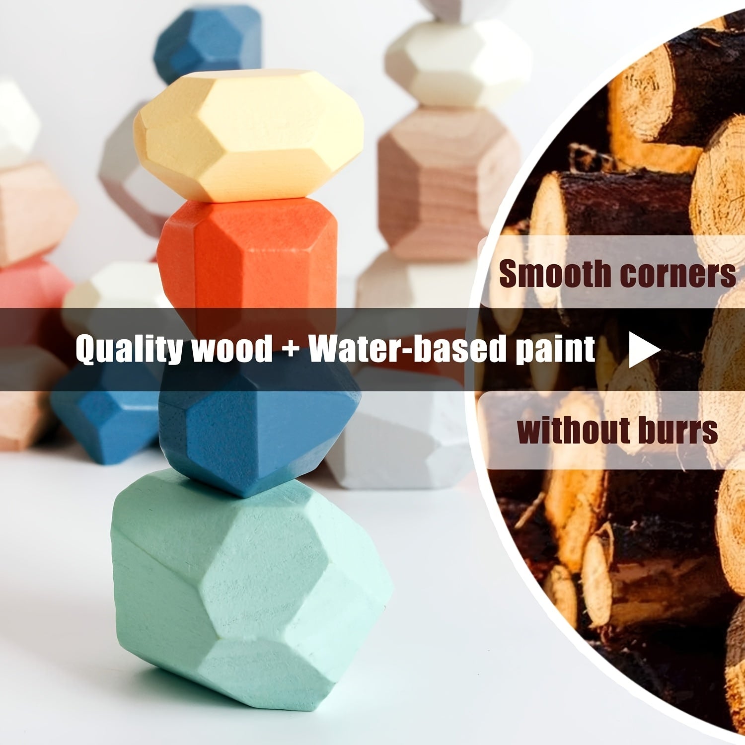 36pcs Wooden Sorting Stacking Stones for Party Activities for Halloween, Christmas Event & Party Supplies
