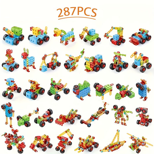 TecnoBloques RK — Set de Construcción con Tornillos y Herramientas (287 Piezas, Color Rojo, Tema Geométrico)