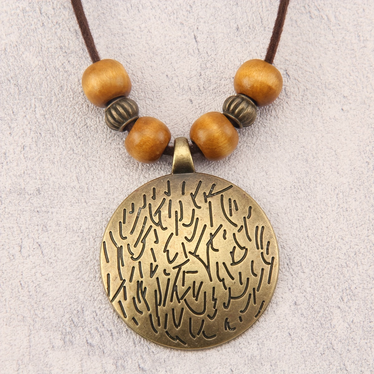 Bohemian Vintage Wooden Bead Necklace with Zodiac-Inspired Spiral Design - 12 Bead Long Chain Necklace for Women, Earthy Brown Boho Jewelry for Casual & Formal Outfits