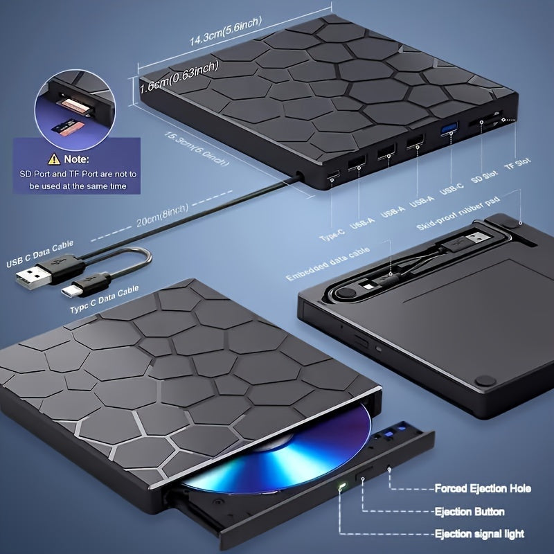 SlimBurn 8 — Unidad Externa CD/DVD 8 en 1 USB 3.0 para Laptop y PC