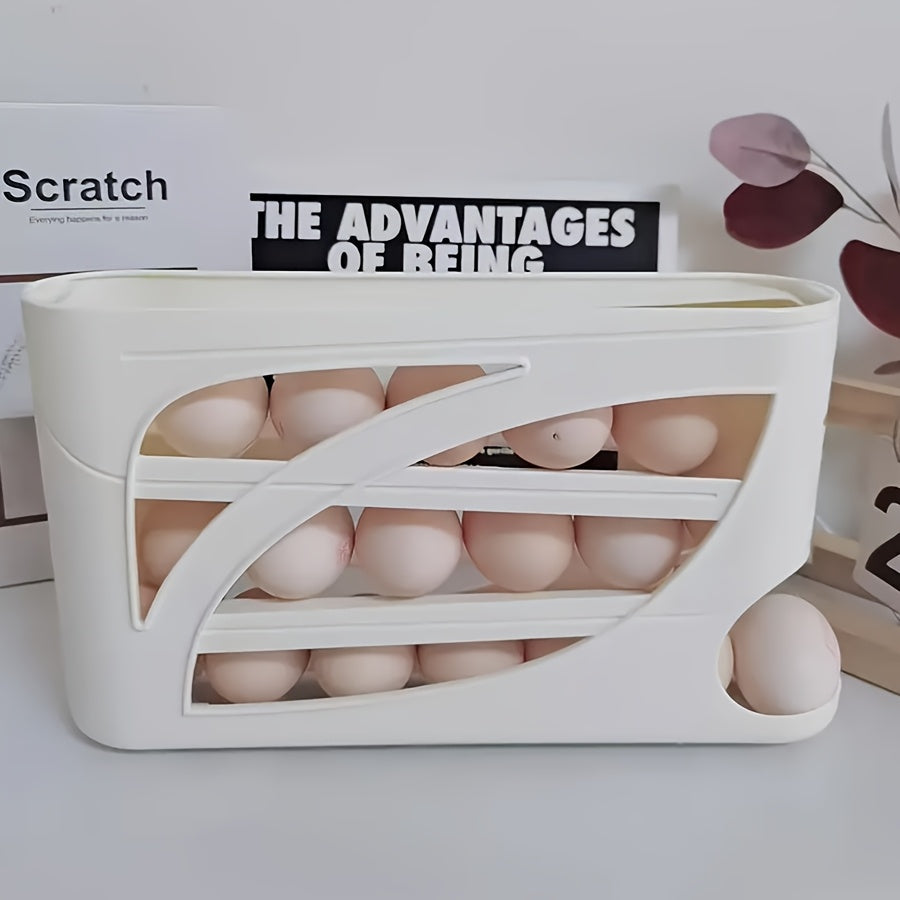 1pc Stackable Egg Holder for Refrigerator - Automatic Slide-Out Design, Space-Saving Large Capacity Storage Organizer, Transparent PP Material, Perfect for Freshness and Space Saving in Kitchen, Egg Holder for Refrigerator