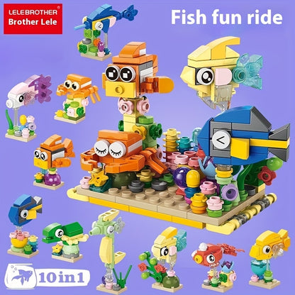 AquaBuild JB — Set de Construcción 10-en-1 con Peces Marinos (344 Piezas, Colores Mixtos)