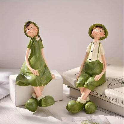 DuendeVerde NN — Set de 2 Figuras Decorativas en Resina Pintadas a Mano (Estilo Art Deco para Jardín y Eventos)