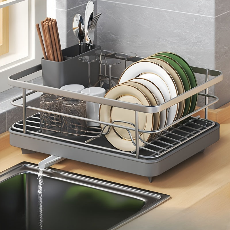 1pc Space-Saving Stainless Steel Dish Drying Rack with Utensil Holder - Efficient Kitchen Counter Organizer for Plates, Bowls, Cups & Cutlery, Durable Plastic Shelf for Modern Kitchens, Dish Drying Rack for Kitchen Counter, U