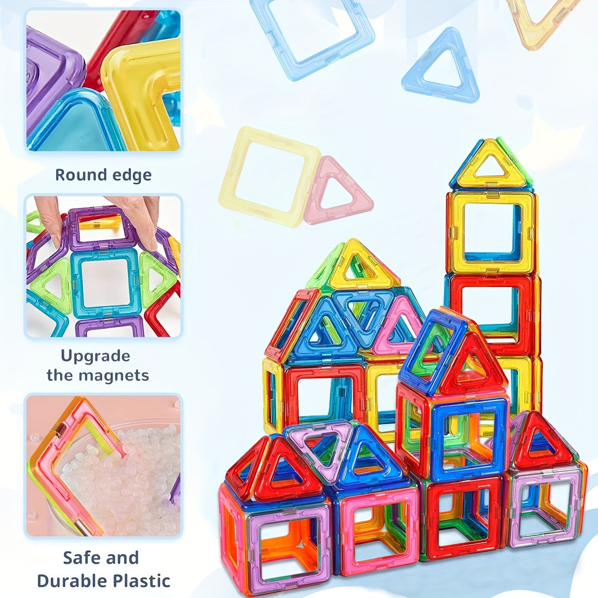 Large Magnetic Building Blocks STEM Educational Set with Storage Bag - 3D Architectural Construction for, Creative Learning Gift with Interlocking Rods, Squares, Triangles & Curved Brackets - Birthday/Christmas/Halloween Gift