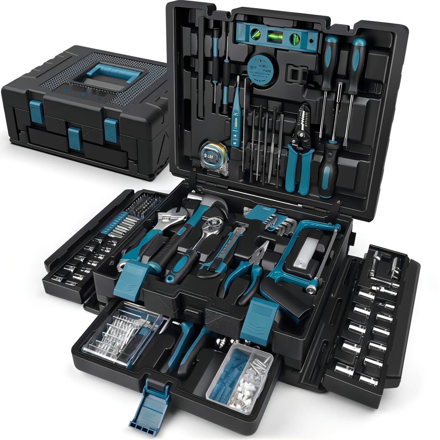 ToolMaster YJ — Kit de Herramientas Completo de 379 Piezas (Color Azul, Portátil con Cajón, Uso Doméstico y Automotriz)