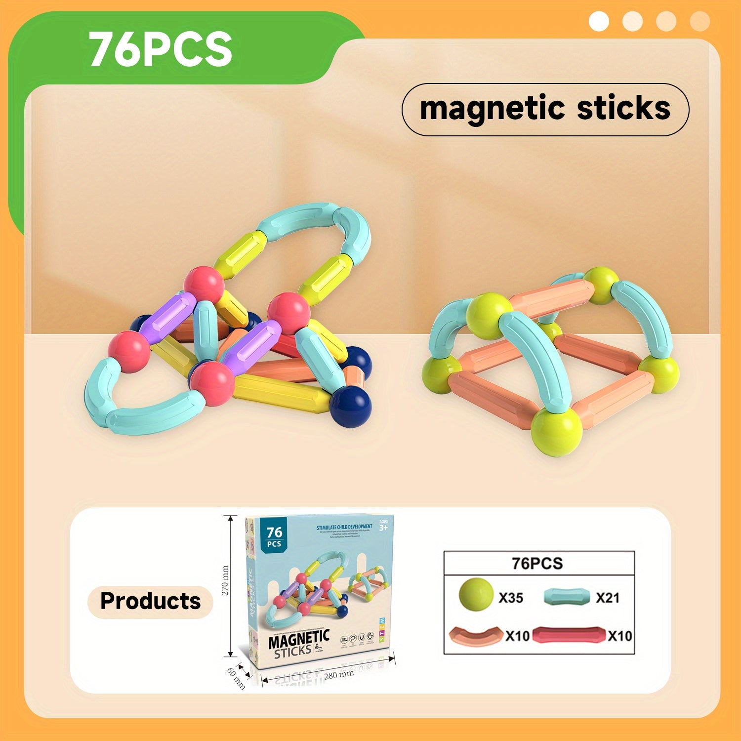 10-166pcs Magnetic Building Blocks for Kids: Magnetic Stick Game for 3 4 5 Years Old Toddlers - STEM Starter Toy for Kids Age 3-5 Preschool - Birthday Gift for Boys Girls