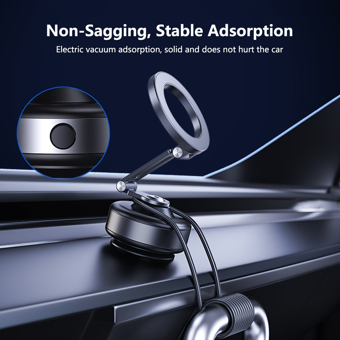 Dark Grey Magnetic Car Mount with 360° Rotation - Durable Aluminum Alloy, Strong Adhesion, Adjustable Stand for iPhone and Android Devices, Perfect for Live Streaming in Car, Gym, Mirror, Smooth Surface, Includes Magnetic Lo