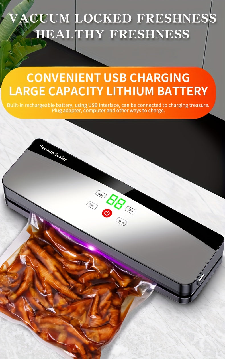 Multifunctional Automatic Food Sealer, Portable Wireless Vacuum Sealer with Manual Start/Stop, Digital Display, Snack Bag Sealing, Long-Term Food Preservation, Compact and Easy-to-Use Design, Suitable for Kitchen and Outdoor