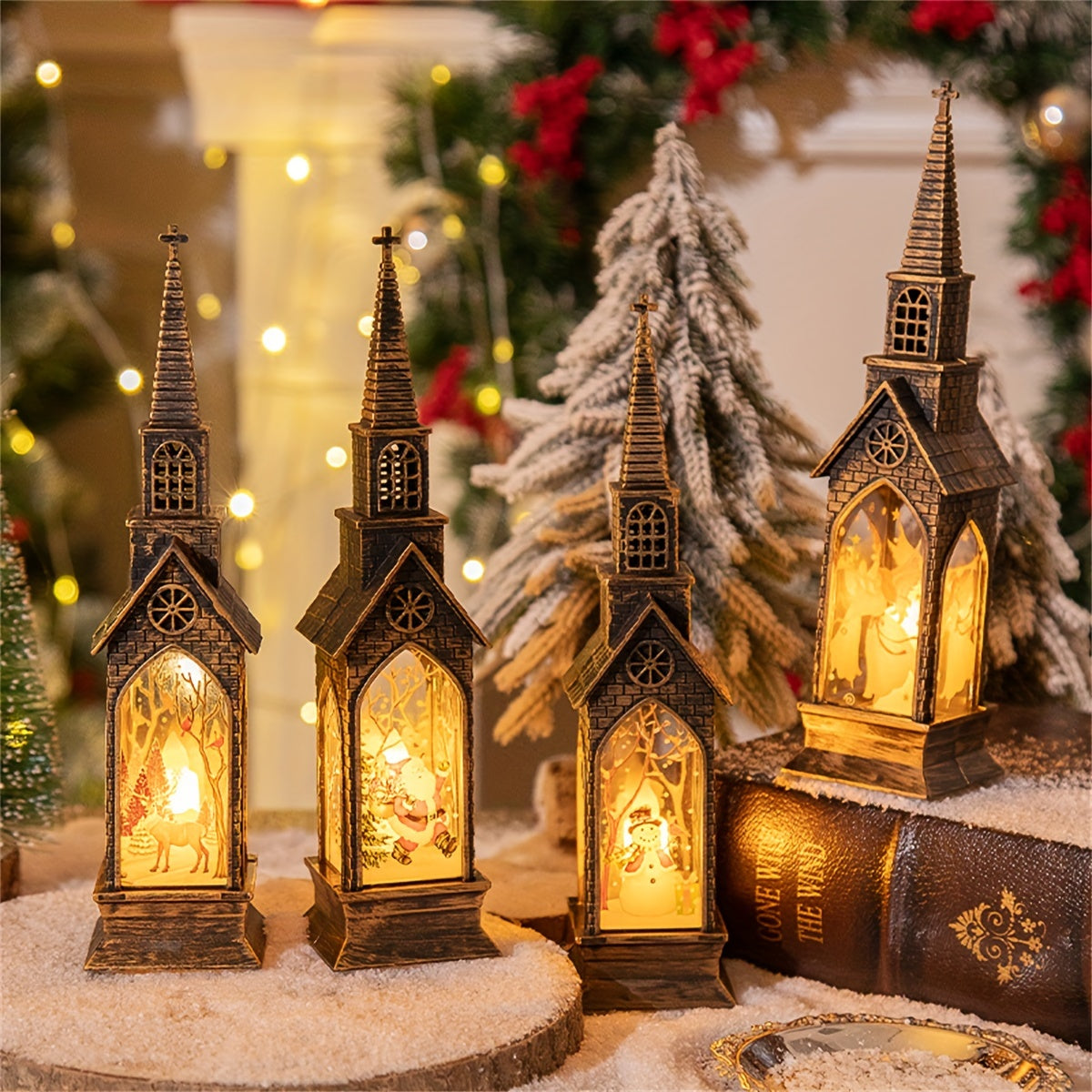 4pcs LED Electronic Candle Lights - Smart Holiday Decor with Realistic Flame Effect, Battery-Powered (Batteries Not Included) for Christmas, New Year, Autumn & Winter - Fireplace & Bedroom Night Lights, Festive Ornaments, Can