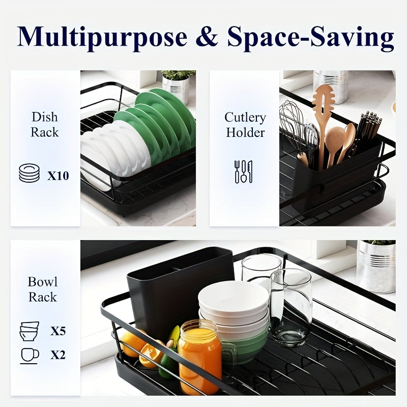 1pc Space-Saving Stainless Steel Dish Drying Rack with Utensil Holder - Efficient Kitchen Counter Organizer for Plates, Bowls, Cups & Cutlery, Durable Plastic Shelf for Modern Kitchens, Dish Drying Rack for Kitchen Counter, U