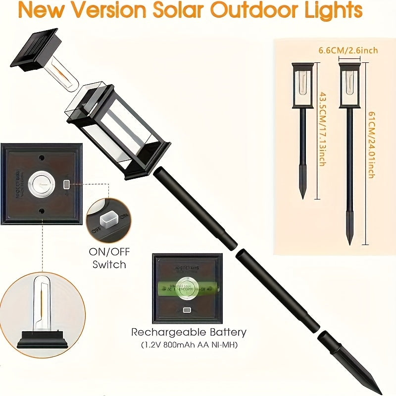 6 Solar Tungsten Filament Lawn Lamp Commercial Street and Area Lighting, Commercial Lighting for Outdoor Atmosphere Decoration-LED Lawn Lamp Suitable for Villa, Garden, Courtyard, Path and Terrace Landscape Lighting