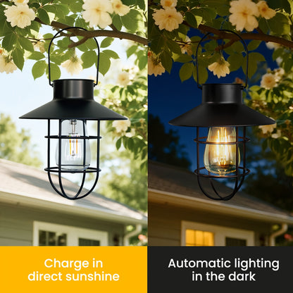 SolarGlow Vintage — Set de 2 Faroles Solares LED Colgantes para Exterior (Negro)