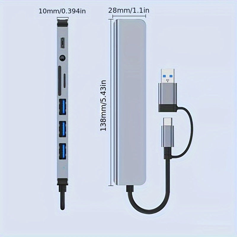 TechDock 8 — Estación de Conexión USB 3.0 Tipo-C para Laptop y PC (8 en 1)