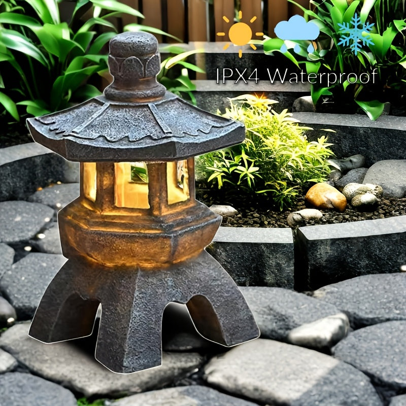 LuzZen CV — Farol Solar Japonés en Forma de Pagoda (Decoración Exterior IPX4, 1 Unidad)