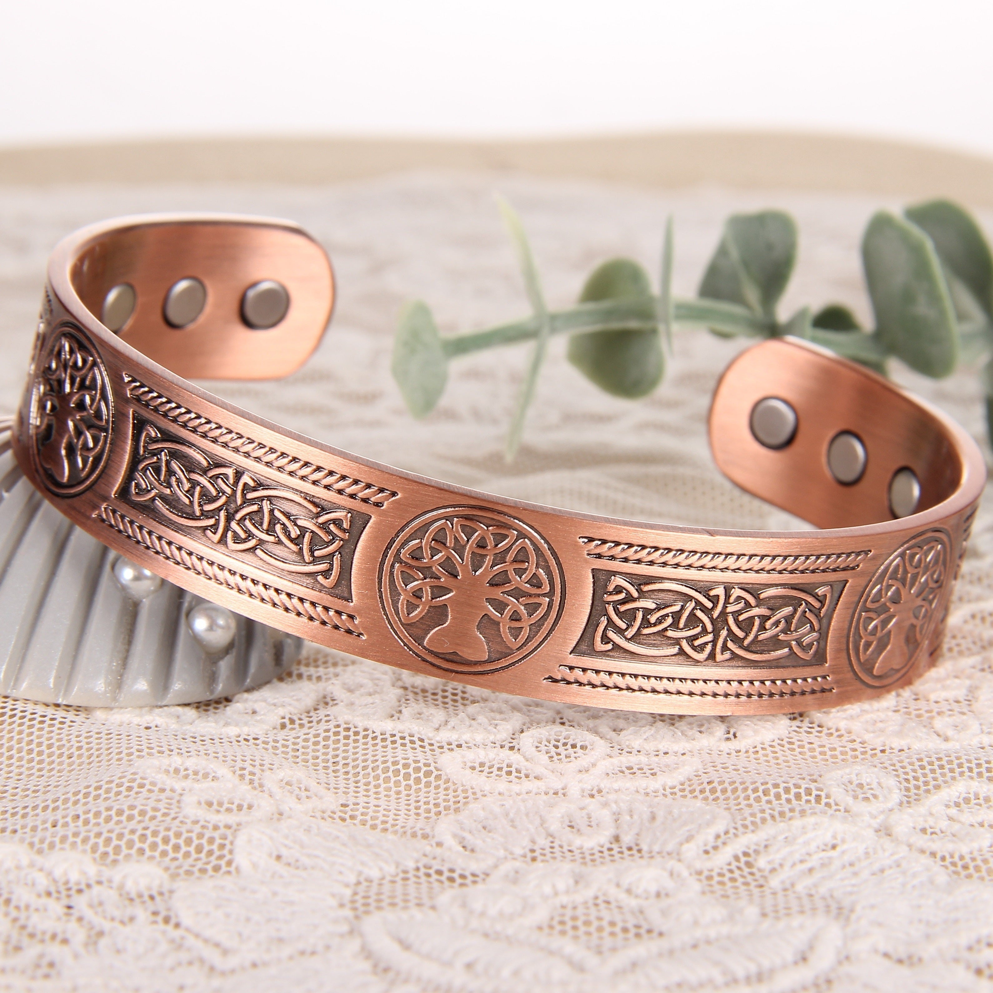 Men'S Copper Magnetic Bracelet with Upgraded Solid Copper Tree of Life Design, Equipped with 6 Magnets, Adjustable Bracelet, Birthday and Christmas Gift for Mom and Dad