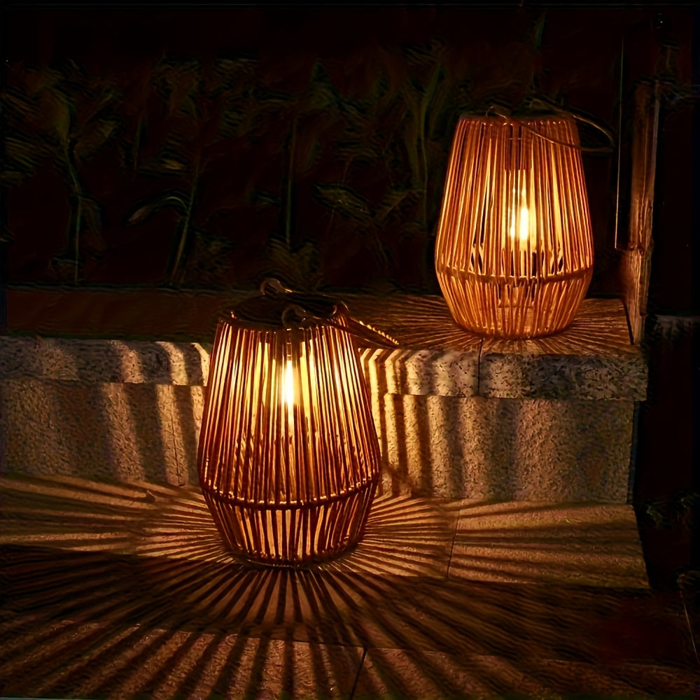 Solar-Powered Outdoor Lanterns with Warm Glow - Durable Plastic Garden Patio Lights for Deck, Lawn, and Yard Decor, Easy Installation with Adhesive Strips, Patio Decorations Outdoor, Lawn Illumination, Decorative Lighting, St