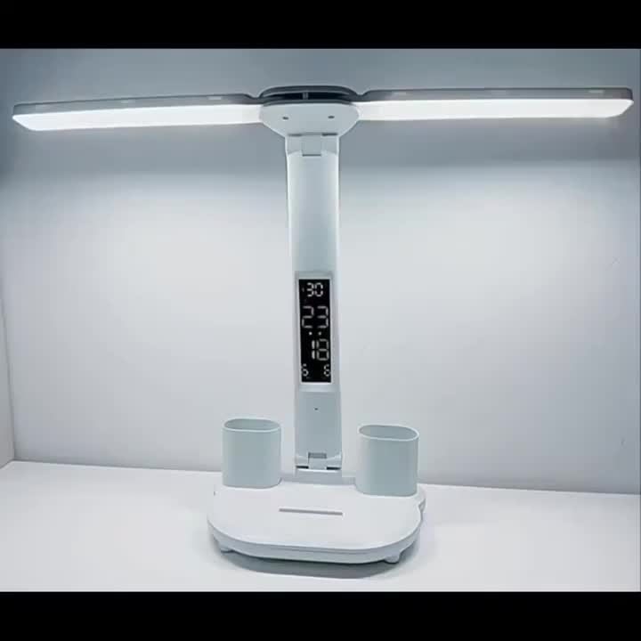 TimeGlow NN — Lámpara LED de Escritorio Plegable con Reloj y Calendario Digital (Control Táctil, USB, Diseño Blanco Moderno)