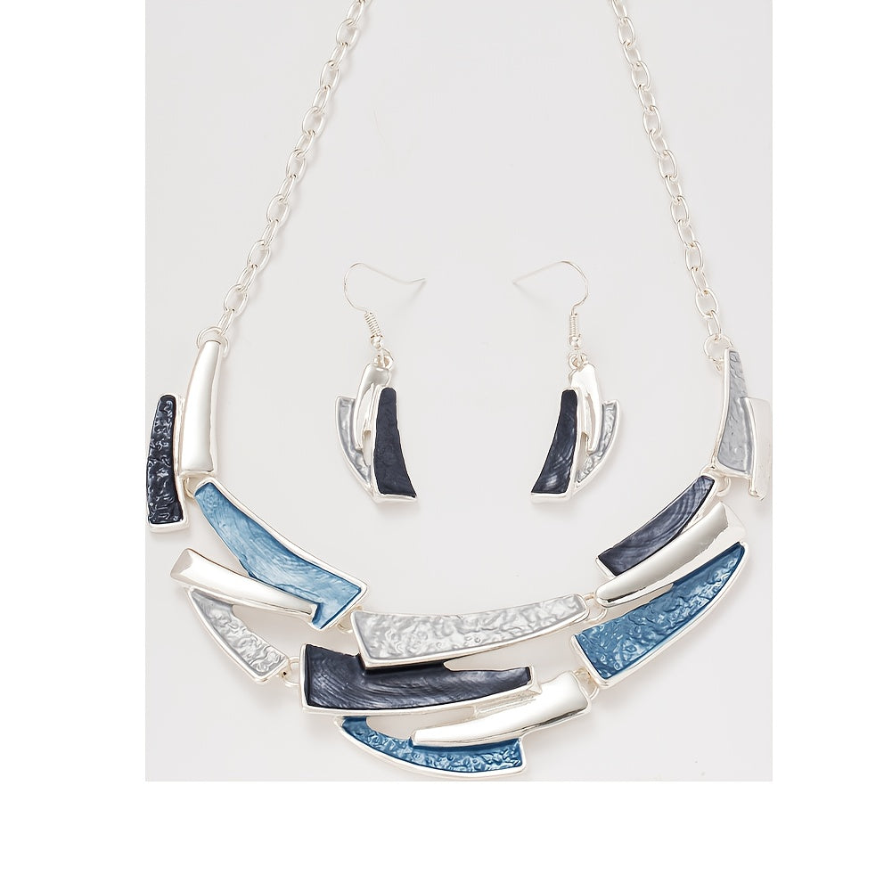 Geometric Link Earrings and Necklace Set: Vintage Bohemian Style, Zinc Alloy Material, Suitable for Daily Wear and Parties