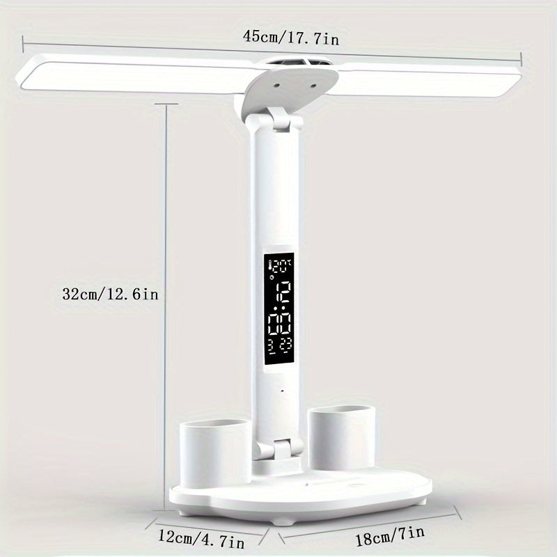 Foldable LED Desk Lamp with Digital Clock & Calendar Display, USB-Powered Touch Control, Sleek White Design for Bedroom Bedside Reading - Includes USB Cable, Bedside Reading Light | Modern Desk Lamp | Foldable Lamp, Desk Lamp