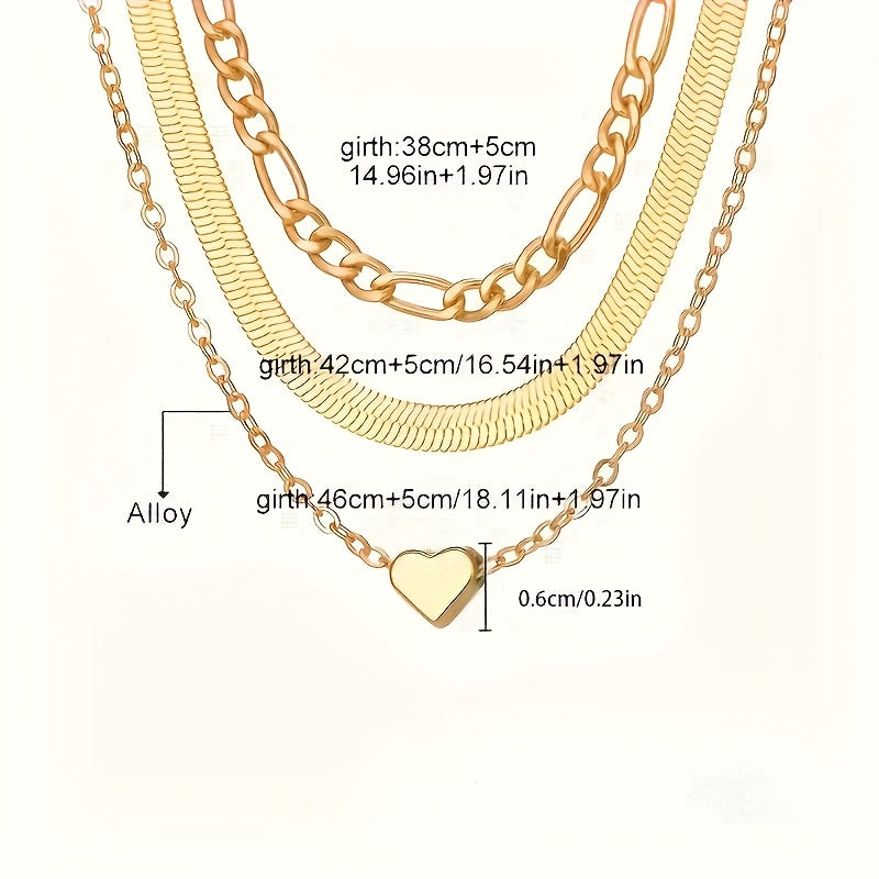 Golden Layers — Layered Heart Pendant Necklace Set (Retro Style)