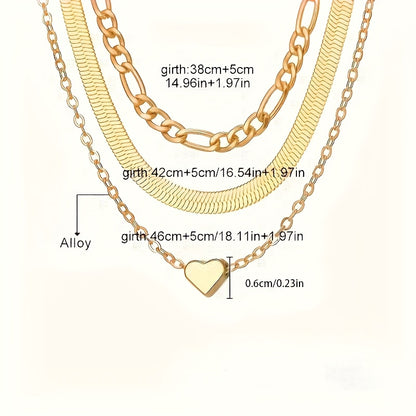 Golden Layers — Layered Heart Pendant Necklace Set (Retro Style)