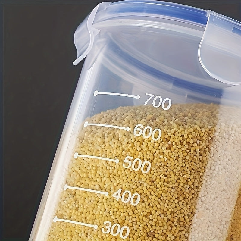 6pcs Sealed Food Storage Container Set, Grain Storage Box - Transparent Plastic, Stackable Sealed Jar, with Blue Lid, Suitable for Kitchen Finishing - Very Suitable for Grains, Nuts, Tea, Etc.