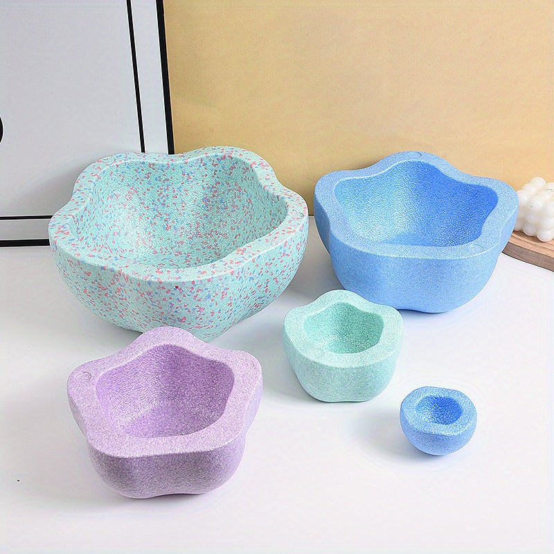 FlorEquilibrio RF — Set de 5 Piedras Sensoriales en Forma de Flor (Antideslizantes, Color Rosado, Material PP)