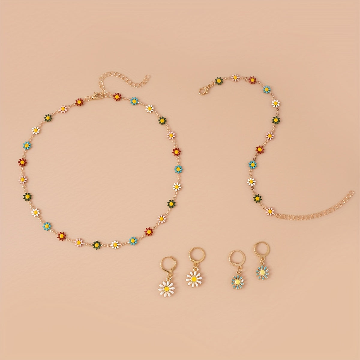 BloomSpirit — Set de Collar, Pulsera y Aros con Crisantemos Vintage