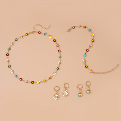 BloomSpirit — Set de Collar, Pulsera y Aros con Crisantemos Vintage