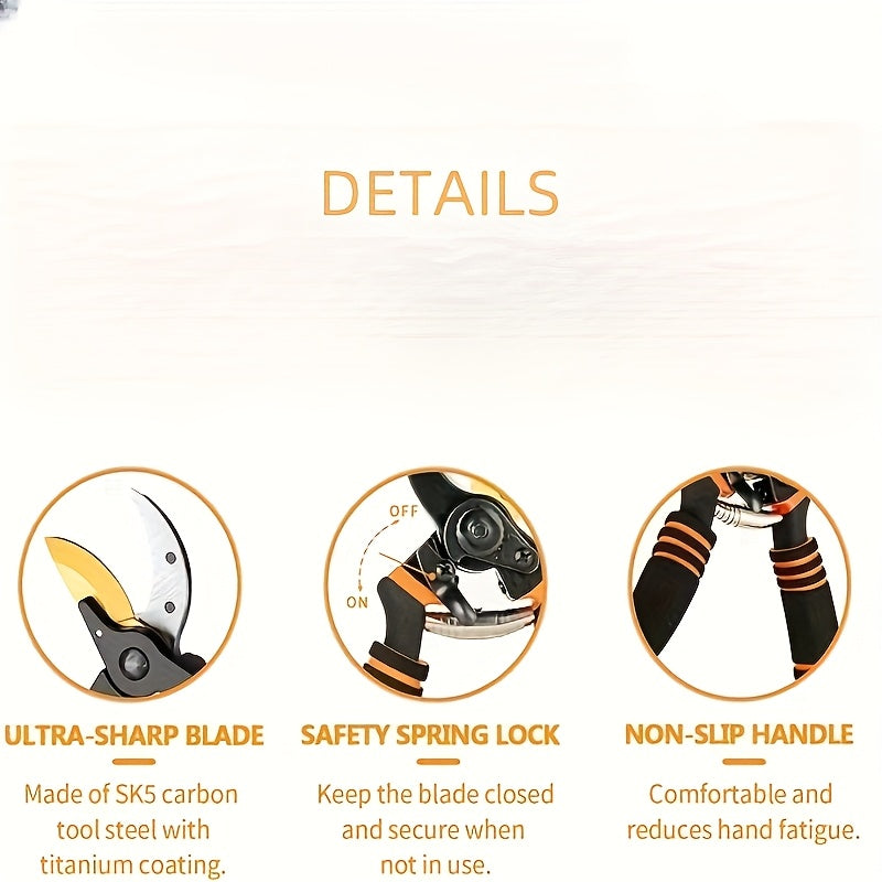 CortePro BX — Tijera de Podar Profesional 8.5” con Hoja de Acero al Carbono (Estilo Vintage)