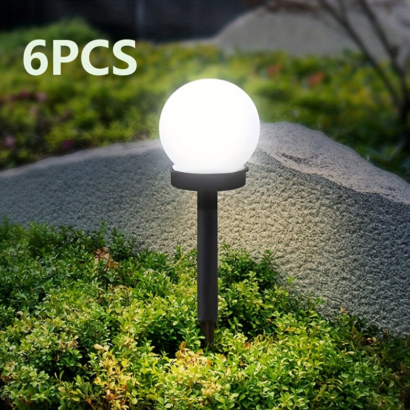 6-Pack Solar Spherical Lights, Solar Powered White Spherical Bulbs for Lawn and Garden Path Lighting, Low Voltage, Polished Finish, Plastic Material, Suitable for Yard and Garden Decor, Outdoor Lighting, Elegant Ball Design,