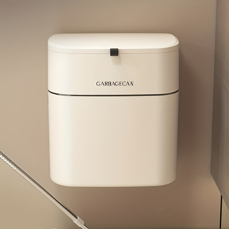 1pc Wall Mounted Trash Can, Household Large Capacity Living Room Toilet Good Appearance Horizontal With Lid Slim Garbage Can, Kitchen Accessories