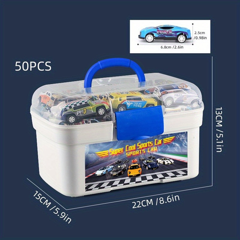 SpeedBox 50 — Set de 50 Mini Autos de Aleación con Caja Organizadora