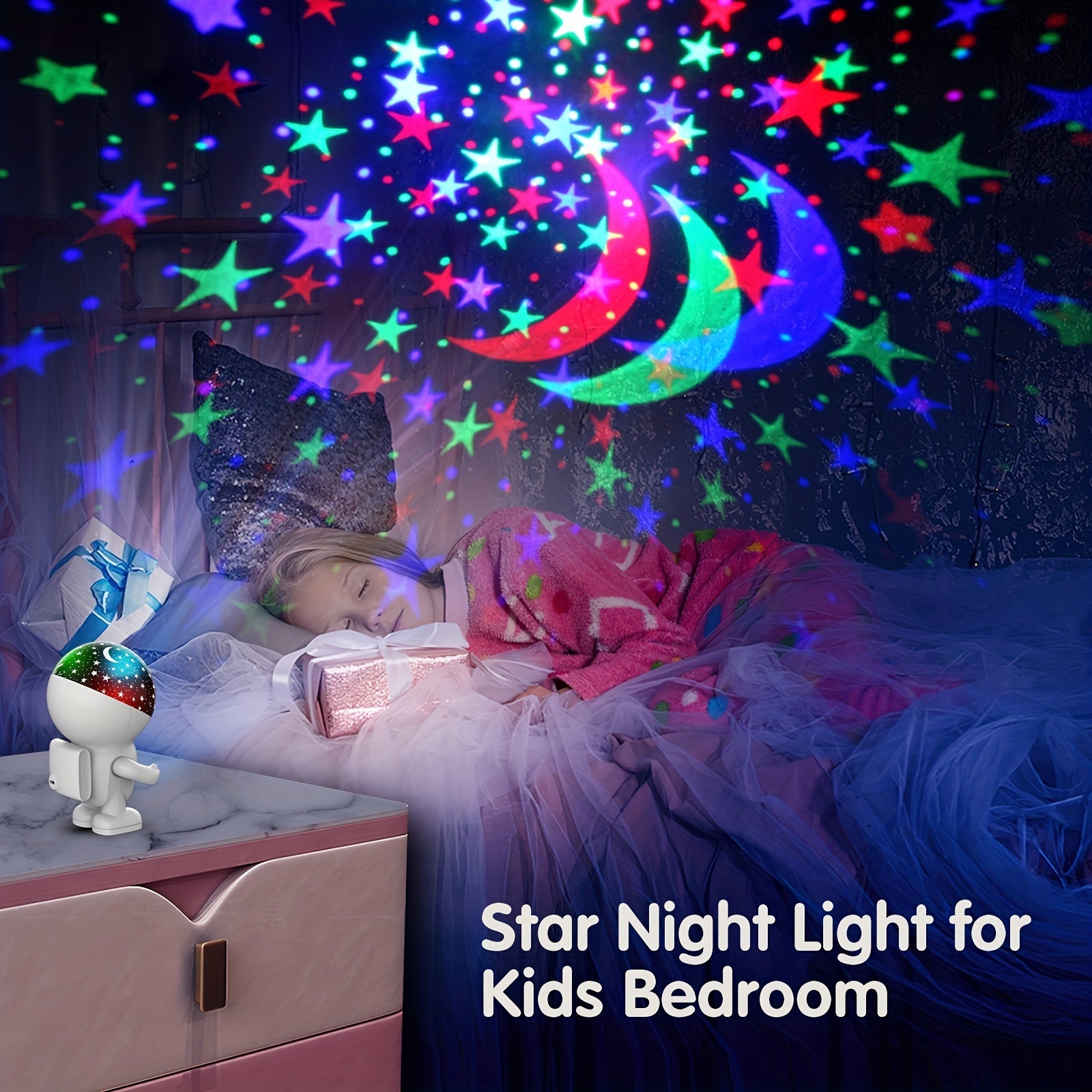 GiieeGii USB-Powered Astronaut Star Projector Night Light for Youngsters - Multicolor LED, Auto Shut-Off, Plastic with Matte Finish, Ideal for Bedroom Ambiance for Halloween and Christmas, Holiday Decoration, Sleep Aid, Space