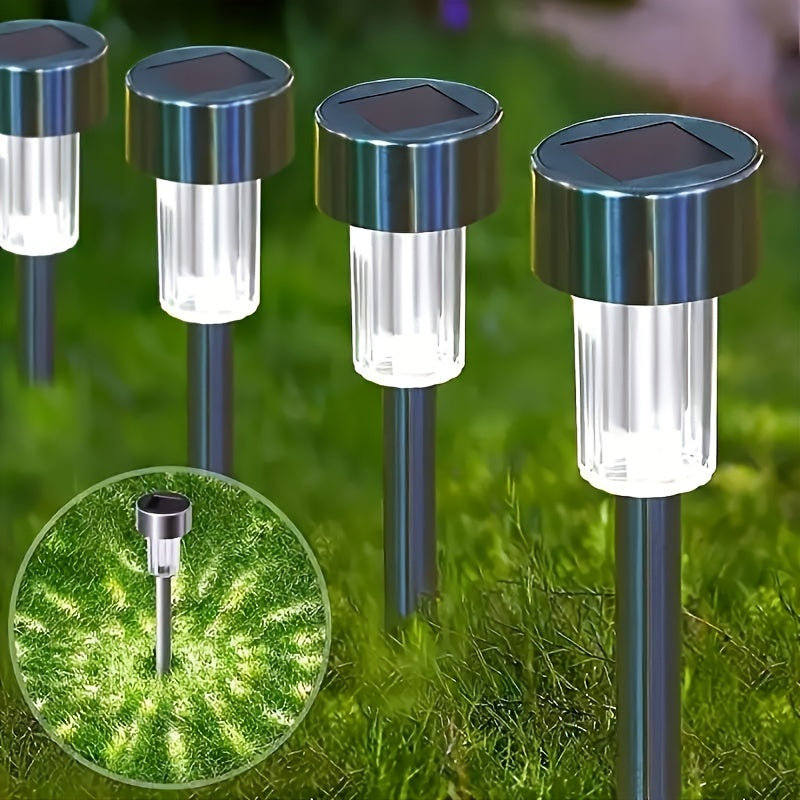 10pcs Solar Stainless Steel Landscape Lights, Outdoor Solar Stick Lights for Patio, Lawn, Park, Garden, Terrace and Landscaping, Cool White