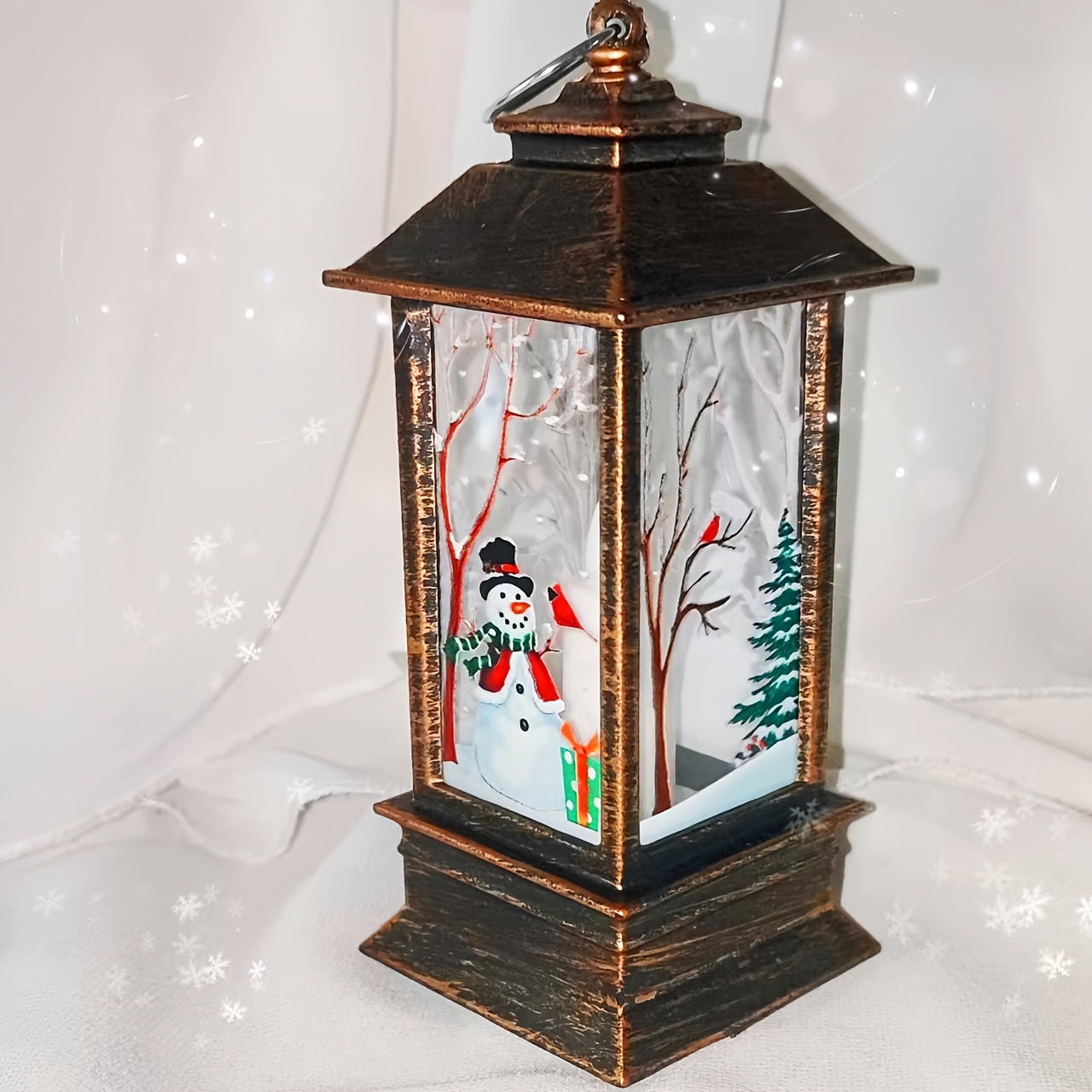 2pcs Santa Claus and Snowman Pattern Christmas Decorations, Mini Oil Lamp LED Flame Candle Lanterns with Realistic Flickering Effect - Suitable for Ages 14+
