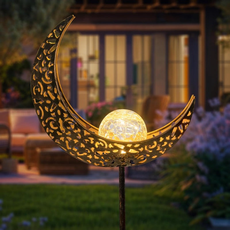 BEAKJEONG Solar-Powered Outdoor Moon Light with Motion Sensor & 3D Glowing Moon Effect - IP65 Waterproof & Rustproof Metal/ABS Construction, 39.88cm Large Solar Garden Lamp for Pathway, Patio, RV, Camping - Warm White LED Moo