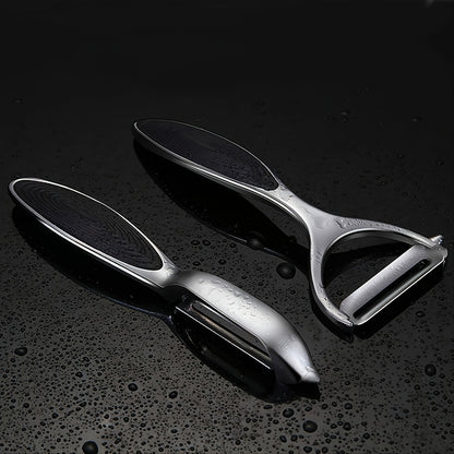 KLO·CL QV — Set de 2 Peladores de Frutas y Verduras con Mango Antideslizante (Hoja Recta, Precisión y Comodidad)