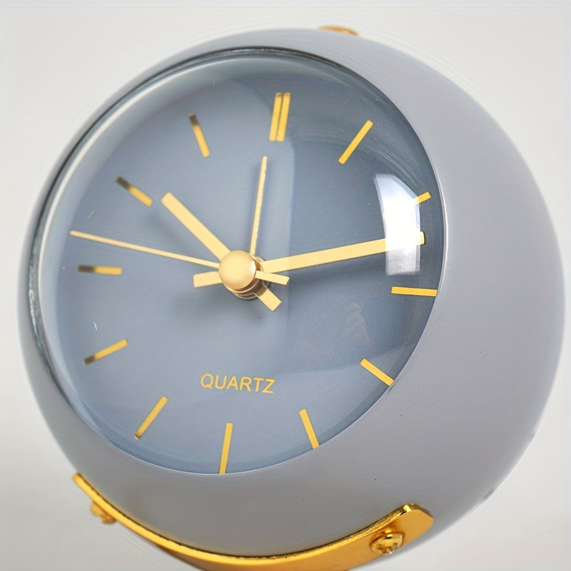Silent Nordic-Inspired Desk Clock with Luminous Hands - Battery Operated, Metal Round Alarm Clock for Students and Home Decor