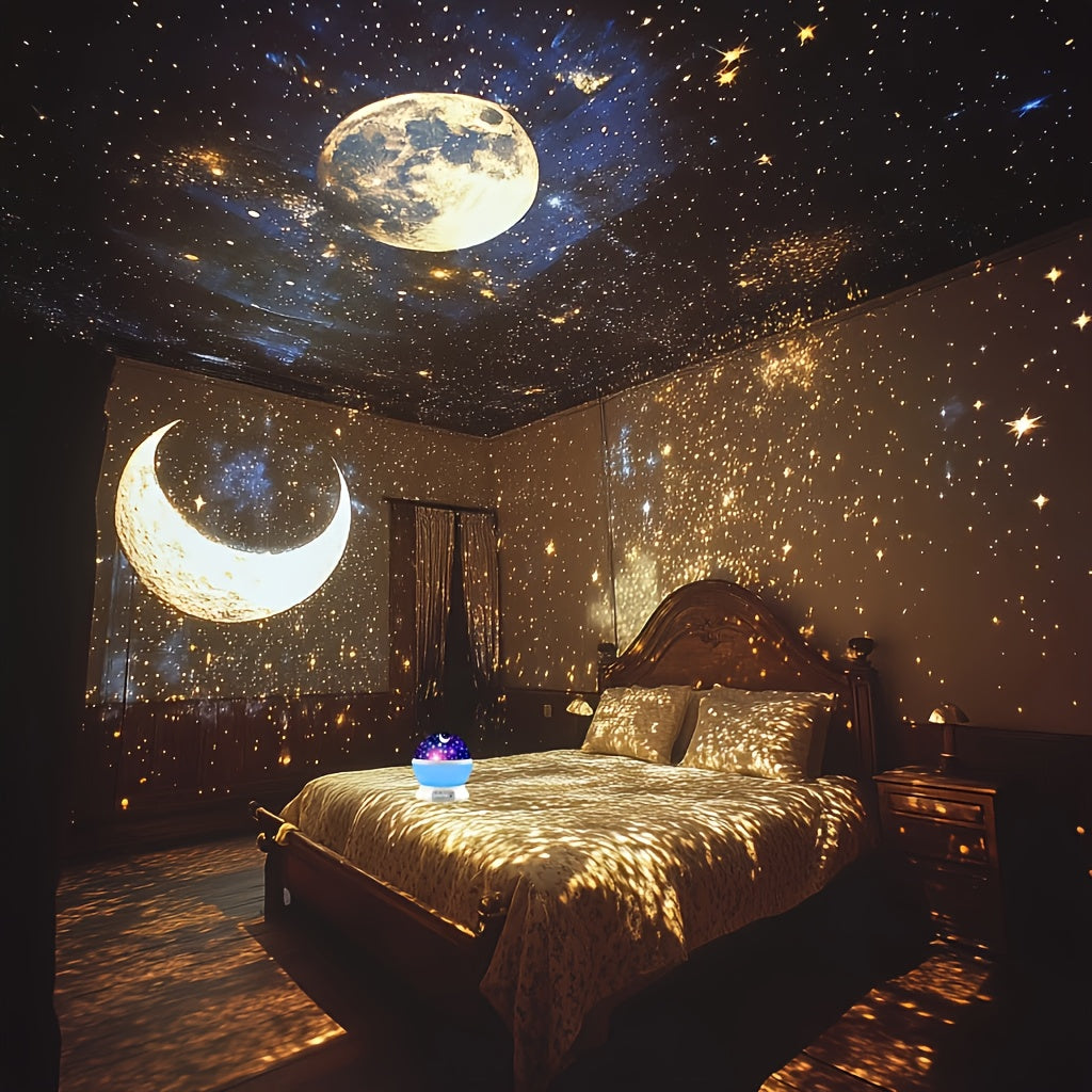 1pc YETHKE Colorful Star & Moon Night Light Projector - Multi-Color Variable 360° Rotation USB-Powered LED Light for Bedroom Ambiance, Christmas Gift, Modern Fantasy Theme Home Decor, Adjustable Brightness, No Battery Needed