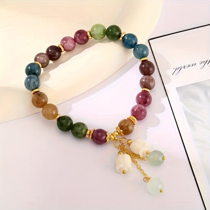 FlorÉtnica CY — Pulsera de Piedras Naturales con Dije Floral en Estilo Étnico