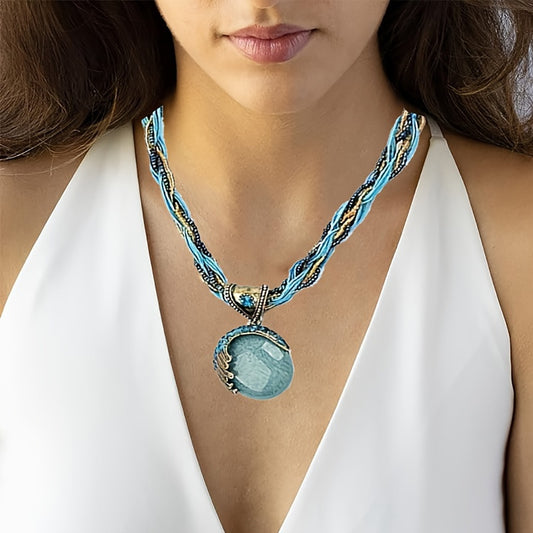 TurquesaBoho GU — Collar Bohemio Vintage con Cadena de Cuerda y Dije de Piedra Turquesa (Regalo para Mujer)