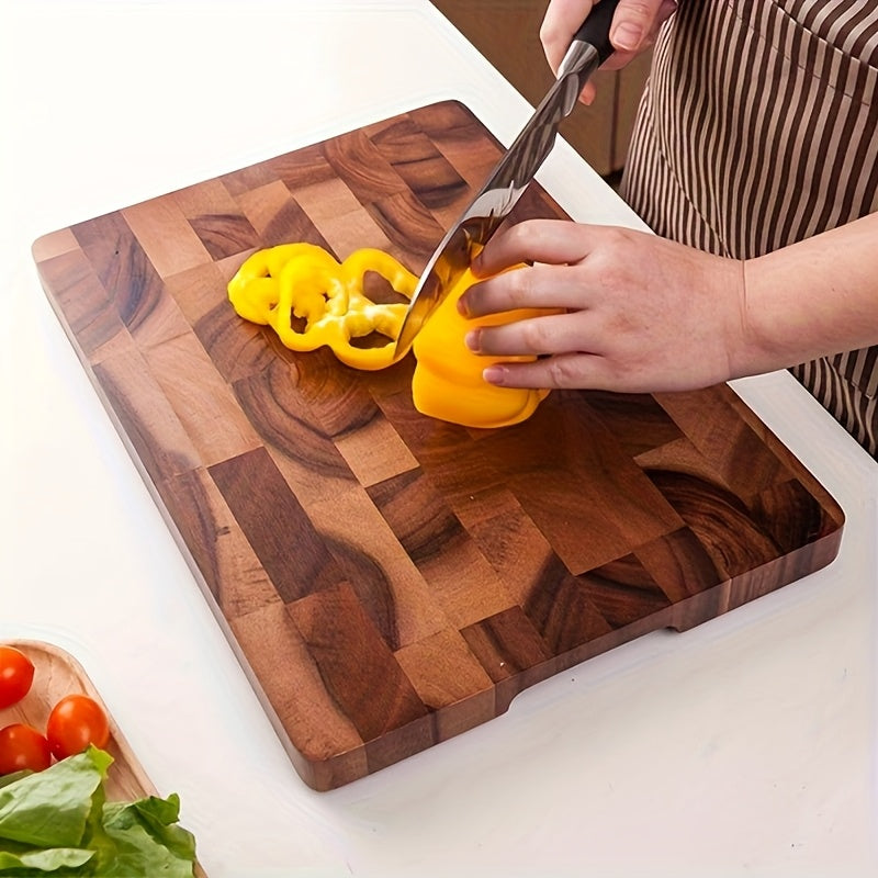 Teak Wood Checkerboard Cutting Board - Geometric Square Grid Design, Durable & Stylish Recycled Wood Chopping Board for Home Kitchen, Food-Safe Non-Porous Surface, Easy to Clean & Moisture-Resistant, Wood Cutting Board, Food