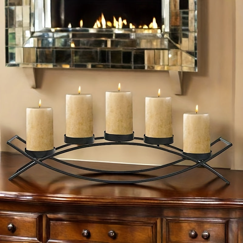 HAOYIER 5-Tier Modern Black Metal Candle Holder Stand with Sturdy A-Frame Design - Heavy-Duty Tabletop Candlestick for 5 Candles (Candles Not Included) - Elegant Centerpiece for Dining Table, Mantel, Weddings & Home Decor - S