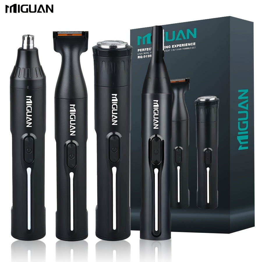 4-in-1 Professional Hair Clipper Kit USB Rechargeable Nose Ear Hair Trimmer, Beard Eyebrow Razor, Men's Grooming Tool, Black, 500mAh Battery, Personal Care Essential |Sleek Black Design Durable Construction, Haircut Must-Have